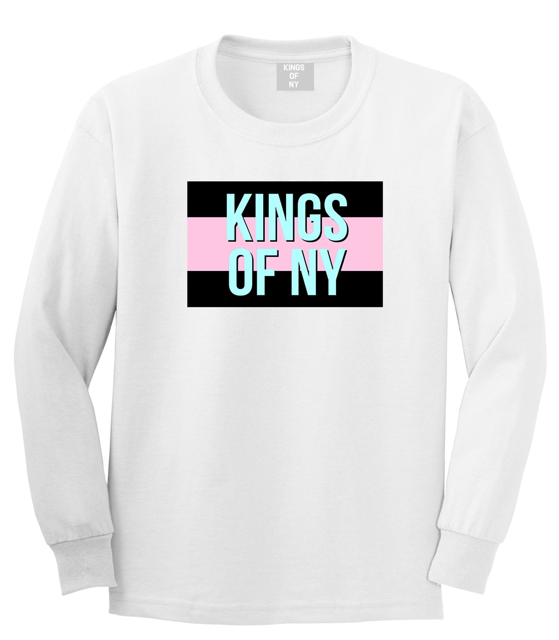 Pink And Blue Flag Logo Mens Long Sleeve T-Shirt White
