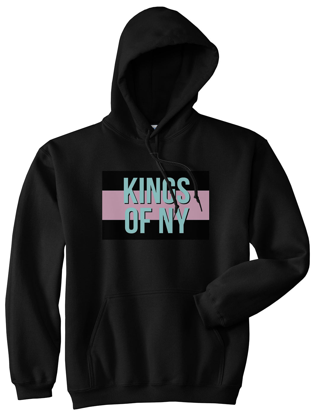 Pink And Blue Flag Logo Mens Pullover Hoodie Black