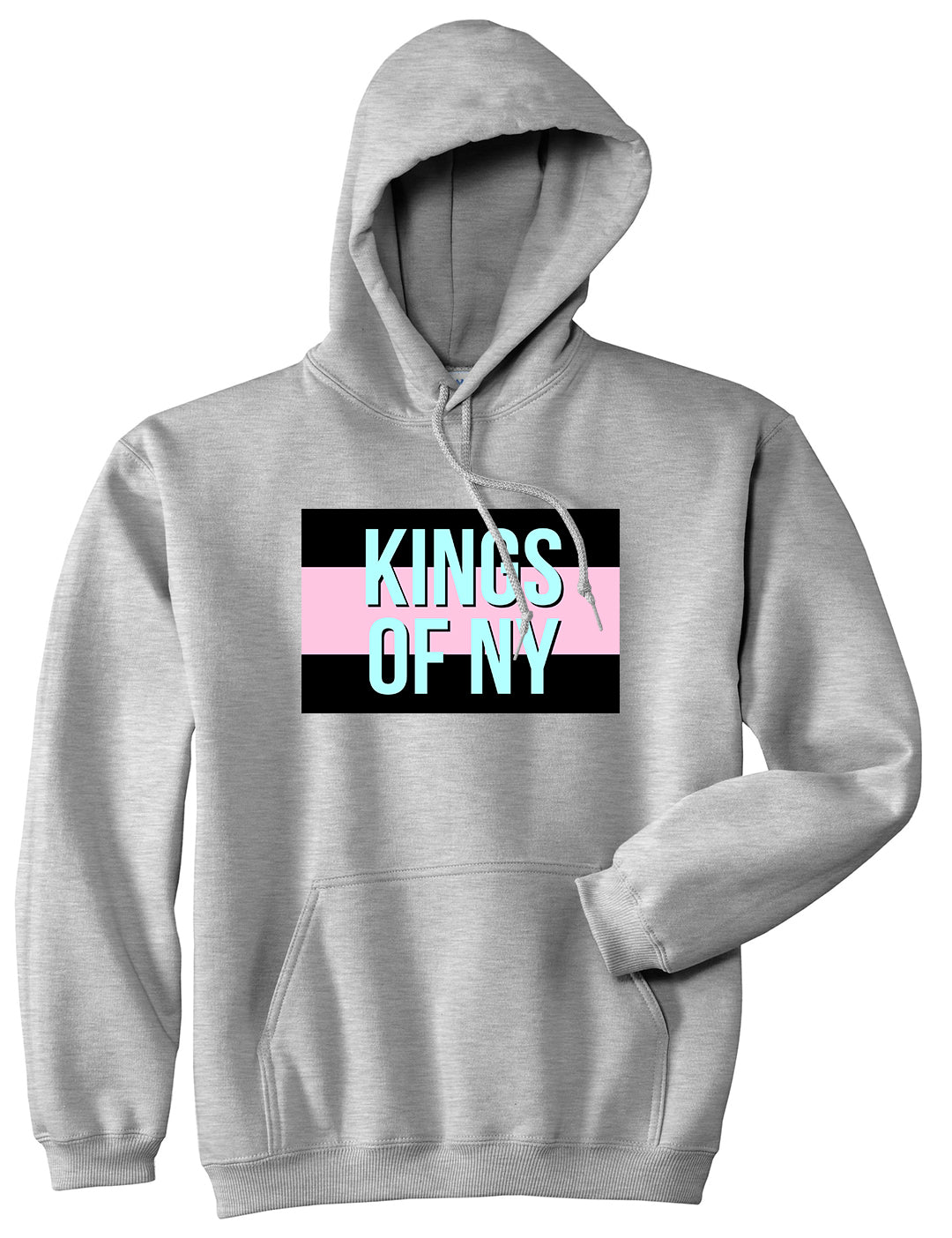 Pink And Blue Flag Logo Mens Pullover Hoodie Grey