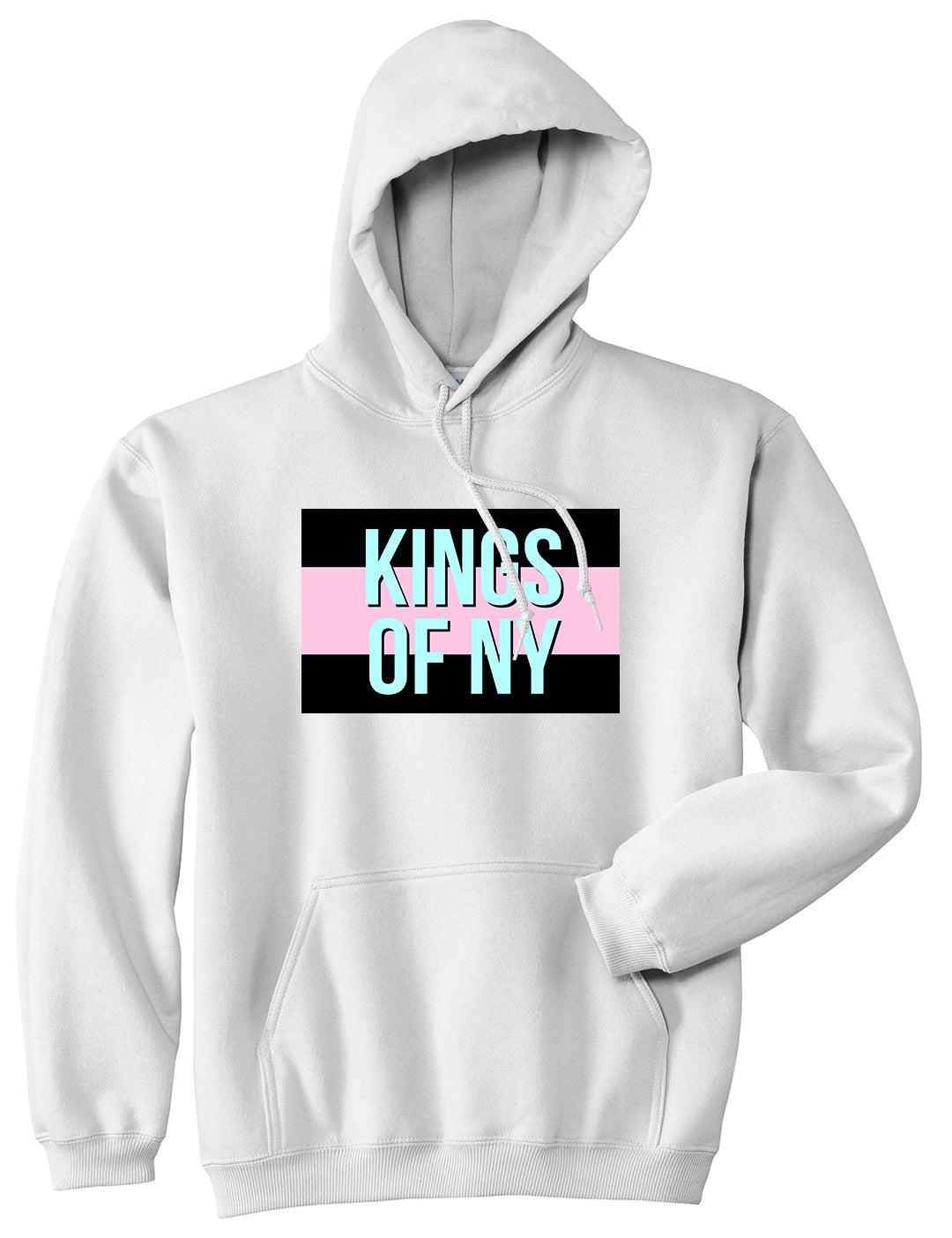 Pink And Blue Flag Logo Mens Pullover Hoodie White
