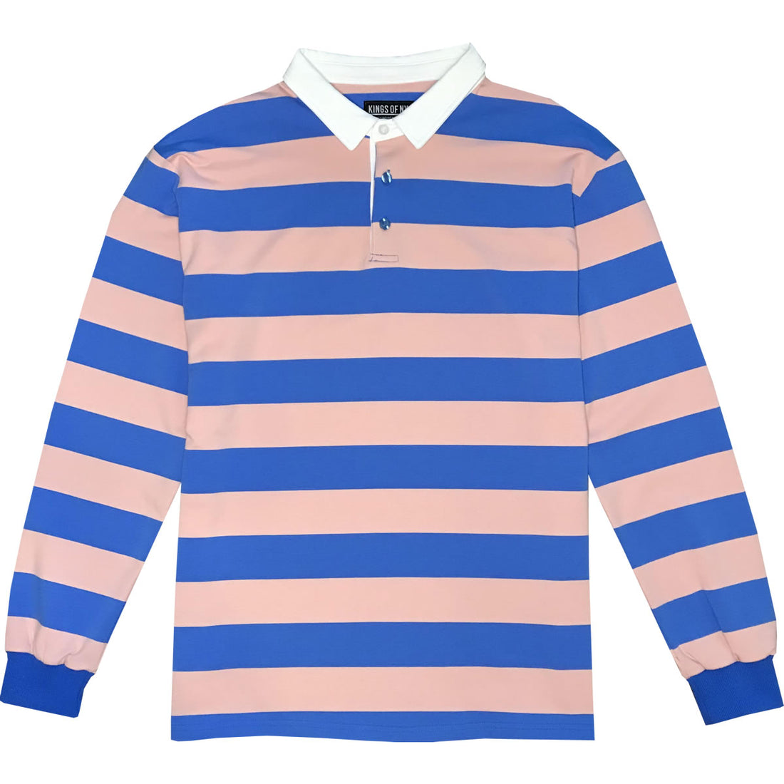 Pink And Blue Striped Mens Long Sleeve Rugby Shirt