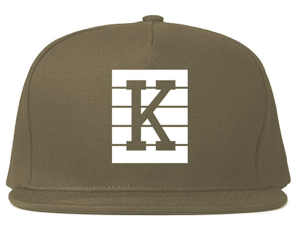 Pink K Blocks Snapback Hat Cap in Grey