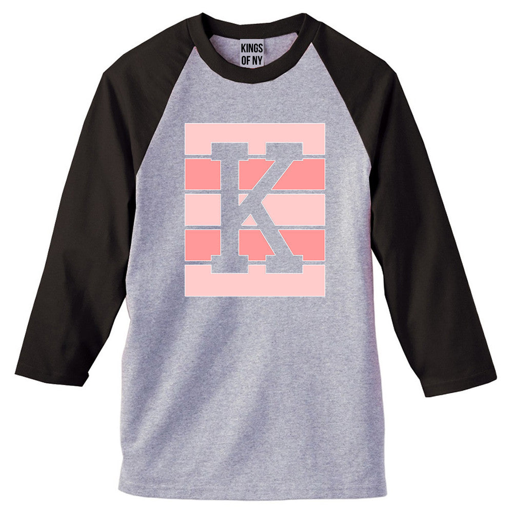 Pink K Blocks 3/4 Sleeve Raglan T-Shirt in Grey
