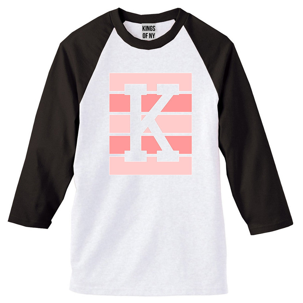 Pink K Blocks 3/4 Sleeve Raglan T-Shirt in White