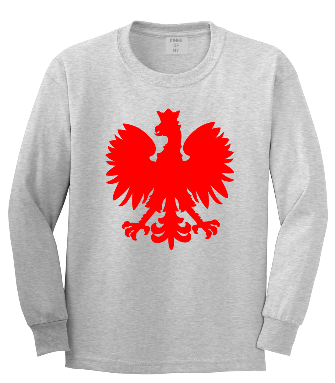 Poland Eagle Polish Pride Polska Big Mens Long Sleeve T-Shirt Grey