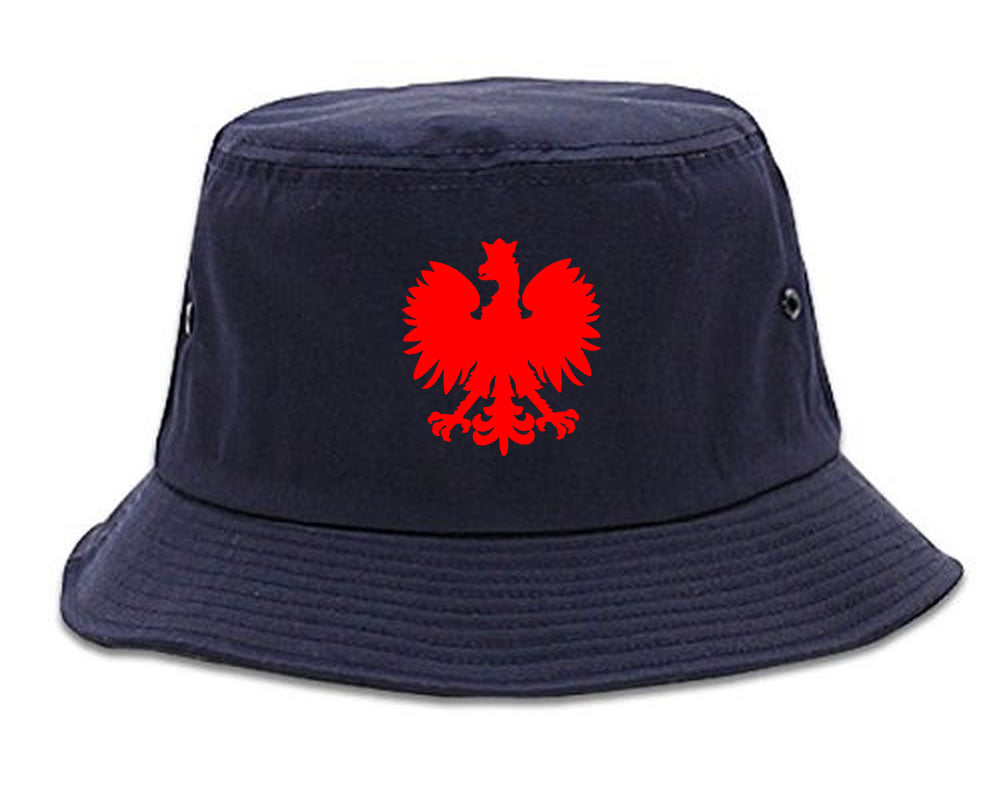 Poland Eagle Polish Pride Polska Chest Mens Bucket Hat Navy Blue