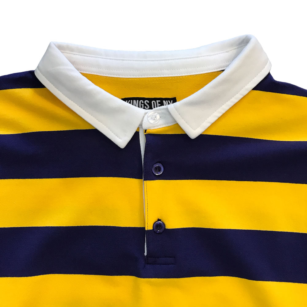 Purple And Gold Striped Mens Long Sleeve Rugby Shirt Detail