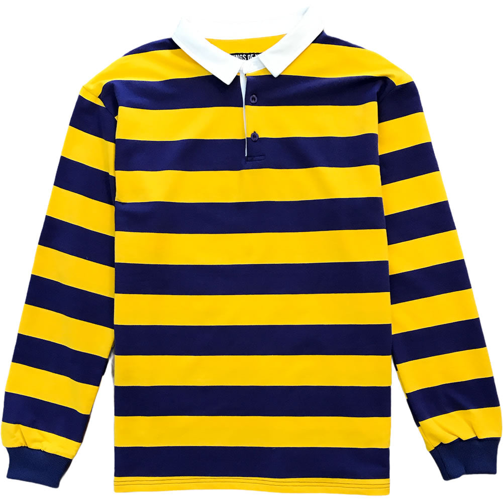 Purple And Gold Striped Mens Long Sleeve Rugby Shirt