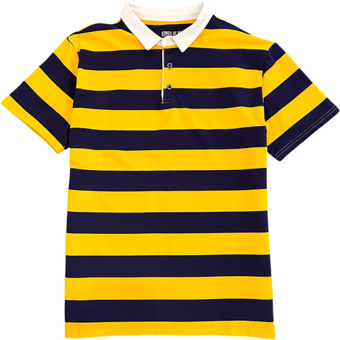 Purple And Gold Striped Mens Short Sleeve Rugby Shirt