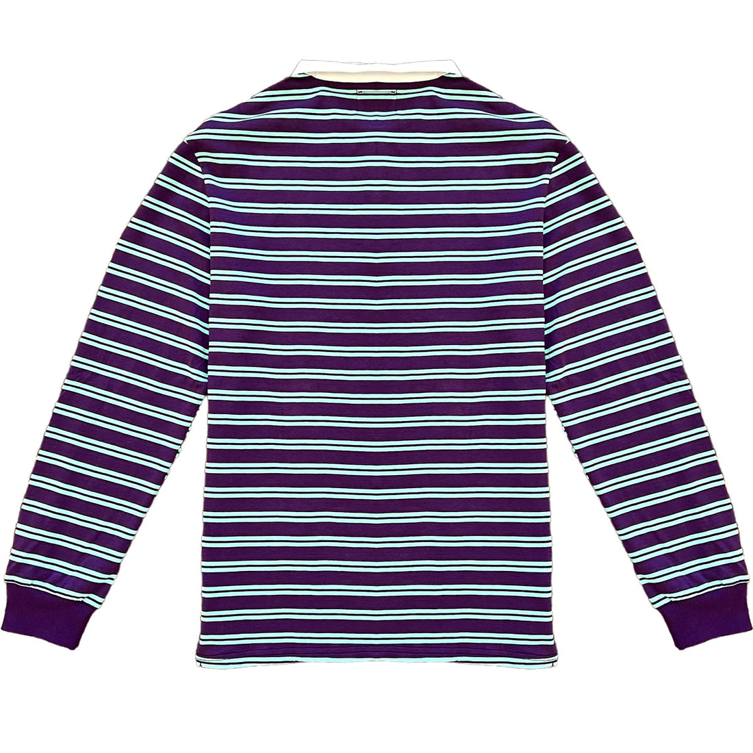 Purple And Light Blue Double Striped Mens Long Sleeve Rugby Shirt Back