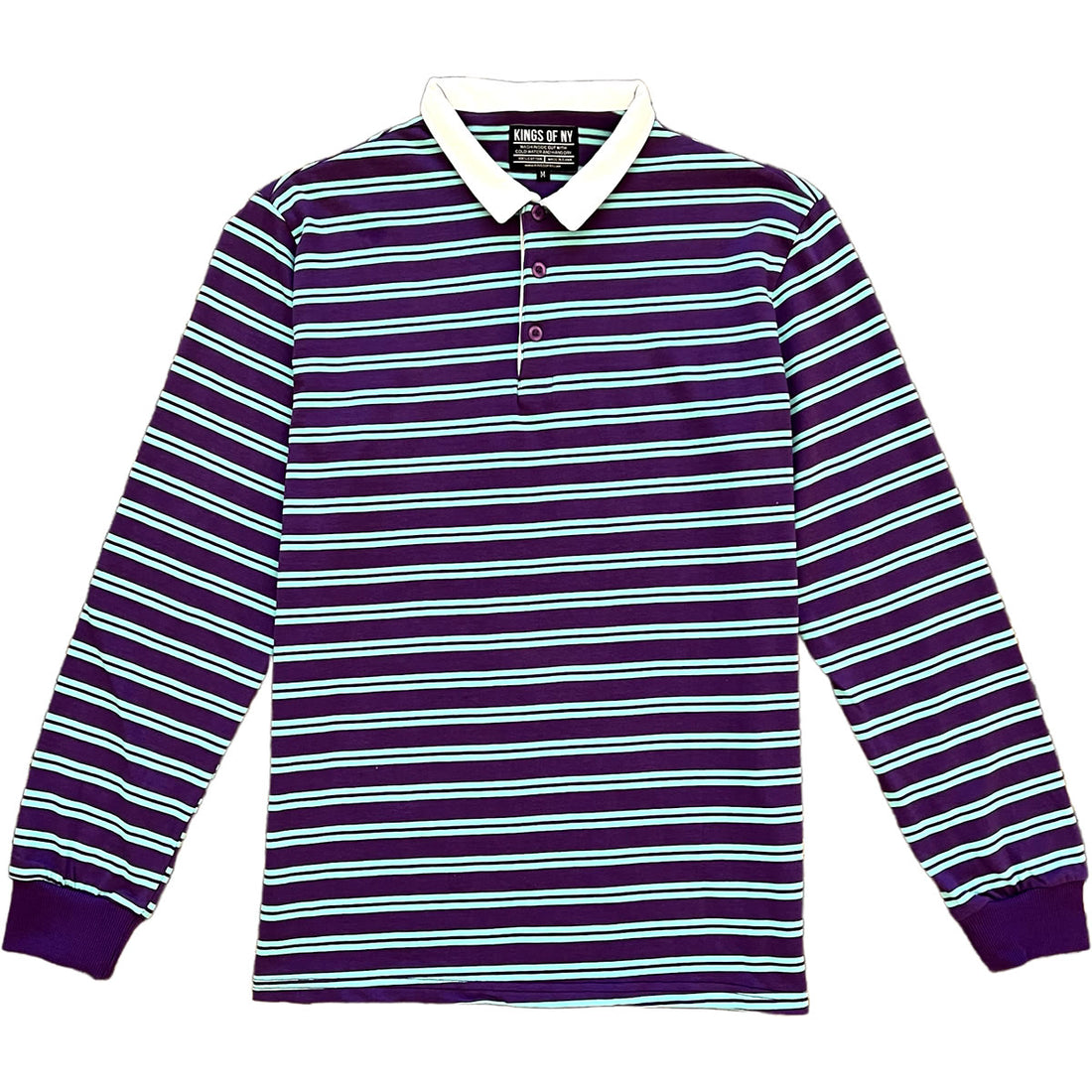 Purple And Light Blue Double Striped Mens Long Sleeve Rugby Shirt