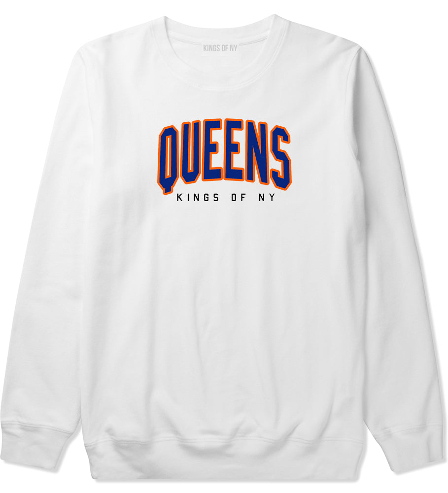 Queens Blue Orange Mens Crewneck Sweatshirt White by Kings Of NY