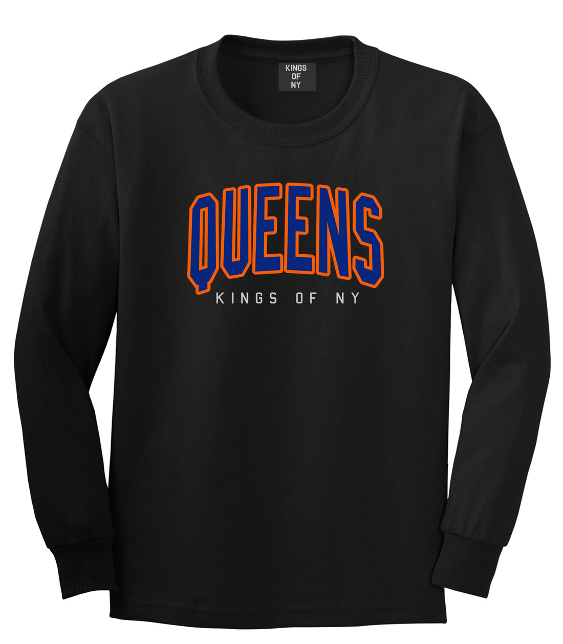 Queens Blue Orange Mens Long Sleeve T-Shirt Black by Kings Of NY