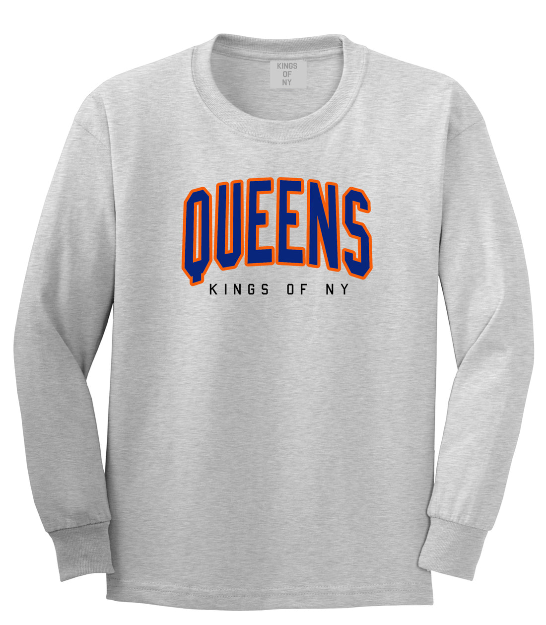Queens Blue Orange Mens Long Sleeve T-Shirt Grey by Kings Of NY