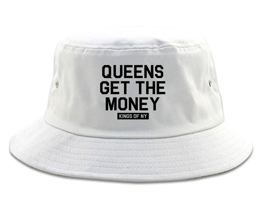 Queens Get The Money Mens Bucket Hat White