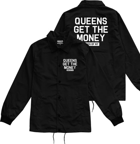 Queens Get The Money Mens Coaches Jacket Black by Kings Of NY
