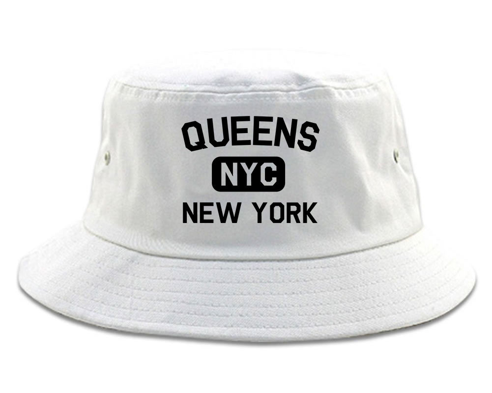 Queens Gym NYC New York Mens Bucket Hat White