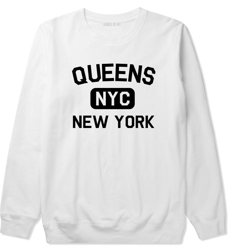 Queens Gym NYC New York Mens Crewneck Sweatshirt White