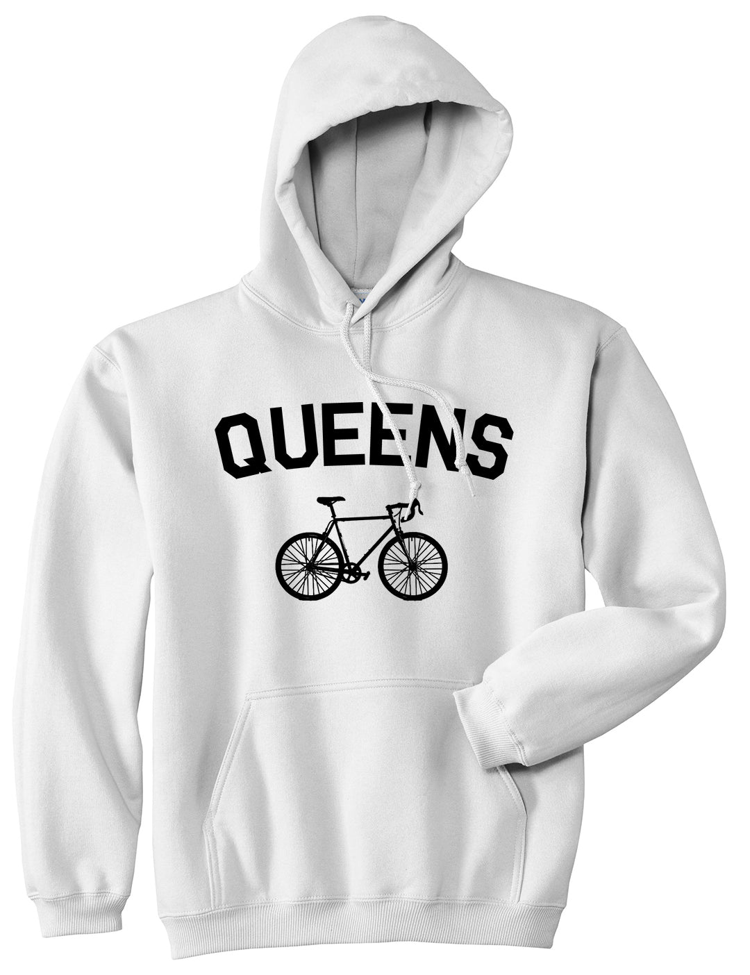 Queens New York Vintage Bike Cycling Mens Pullover Hoodie White