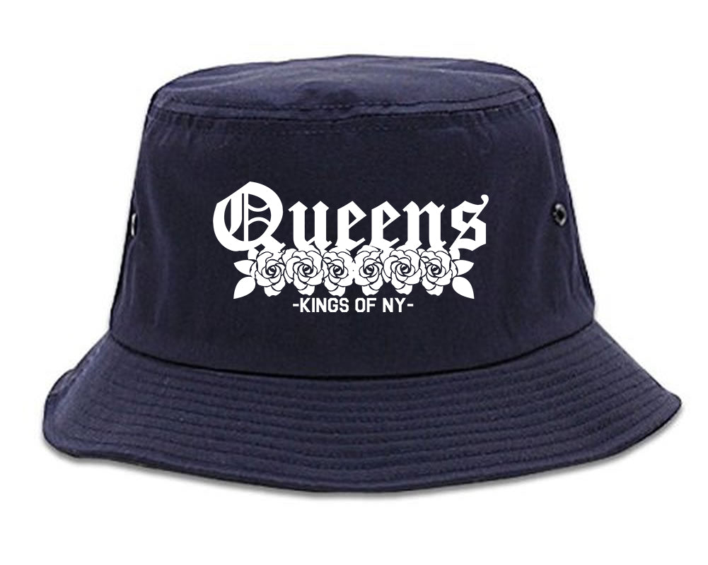 Queens Roses Kings Of NY Mens Bucket Hat Navy Blue