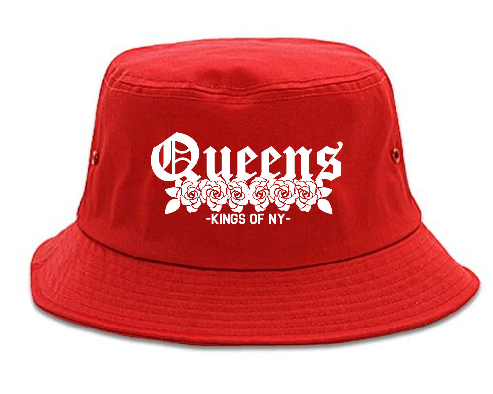 Queens Roses Kings Of NY Mens Bucket Hat Red
