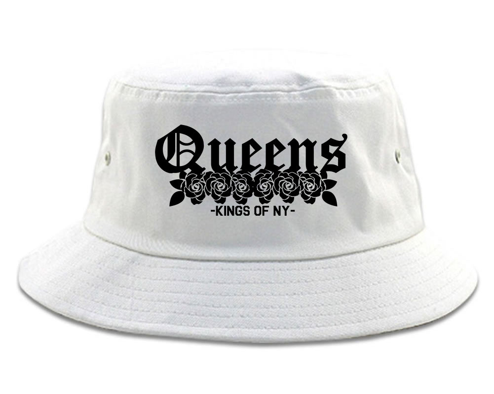 Queens Roses Kings Of NY Mens Bucket Hat White