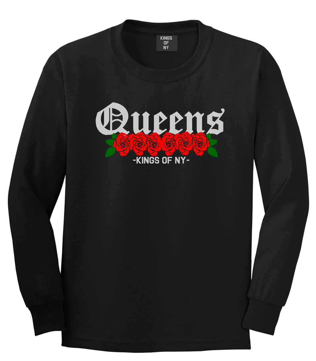Queens Roses Kings Of NY Mens Long Sleeve T-Shirt Black