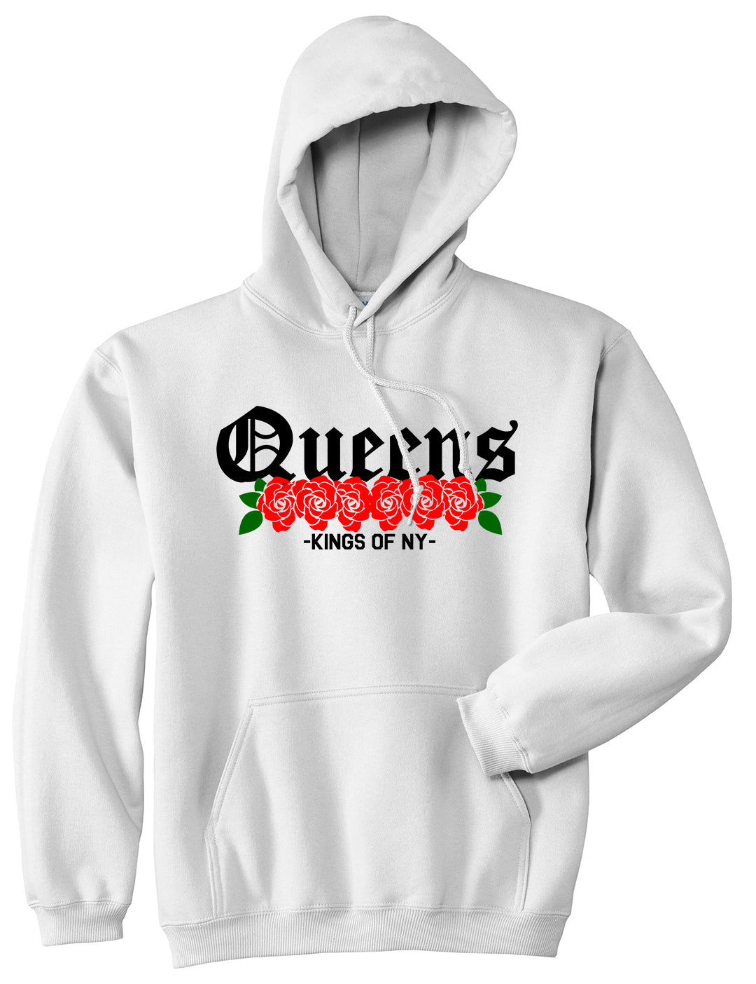 Queens Roses Kings Of NY Mens Pullover Hoodie White