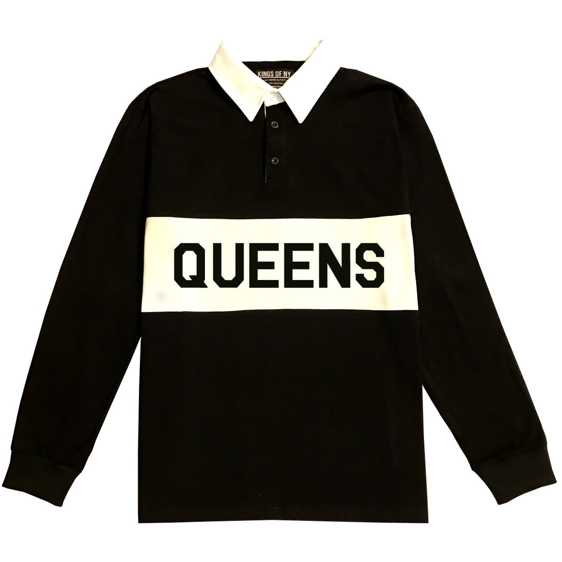 Black Queens New York Striped Mens Long Sleeve Rugby Shirt