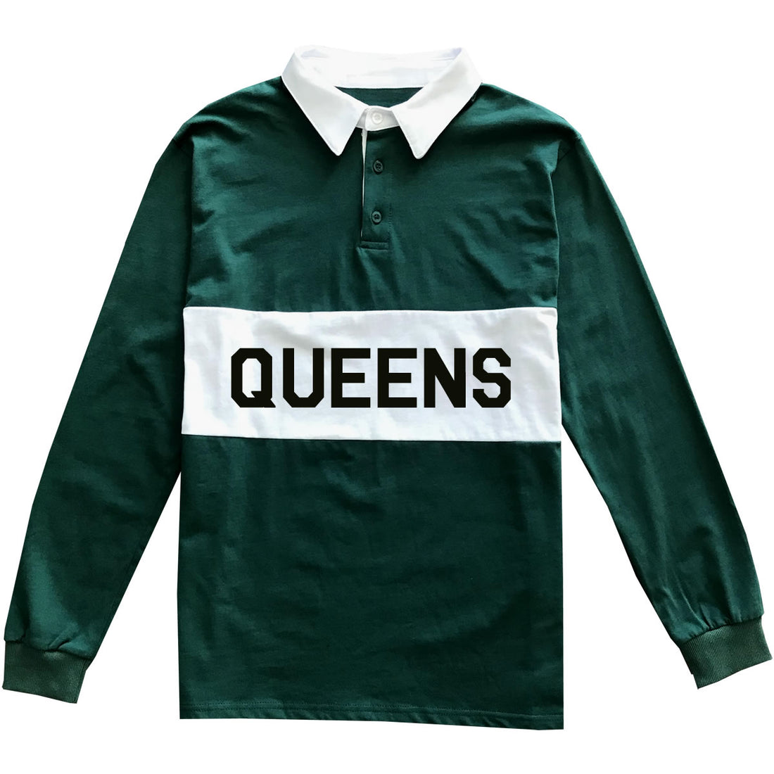 Green Queens New York Striped Mens Long Sleeve Rugby Shirt