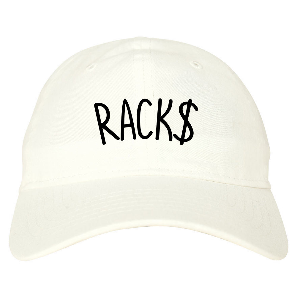 Racks Money Sign Mens Dad Hat Baseball Cap White