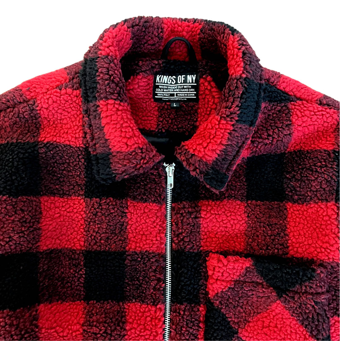 Red And Back Buffalo Plaid Mens Sherpa Jacket Brand Label