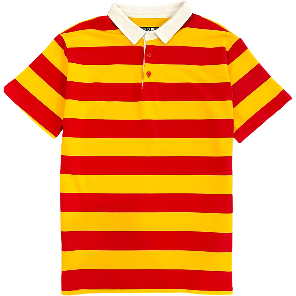 Red And Yellow Striped Mens Short Sleeve Rugby Shirt