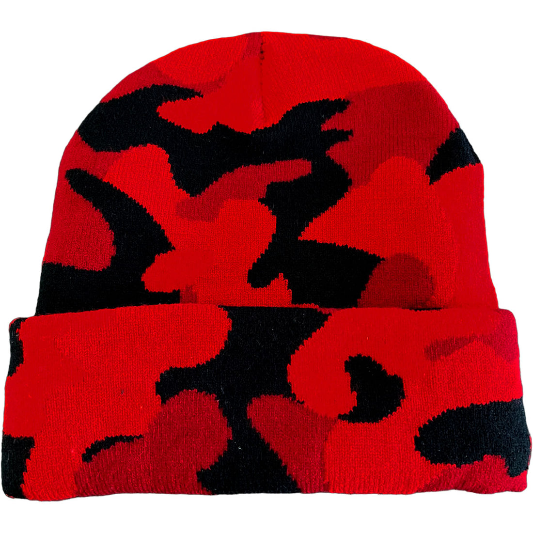 Red Camo Logo Mens Knit Beanie Hat