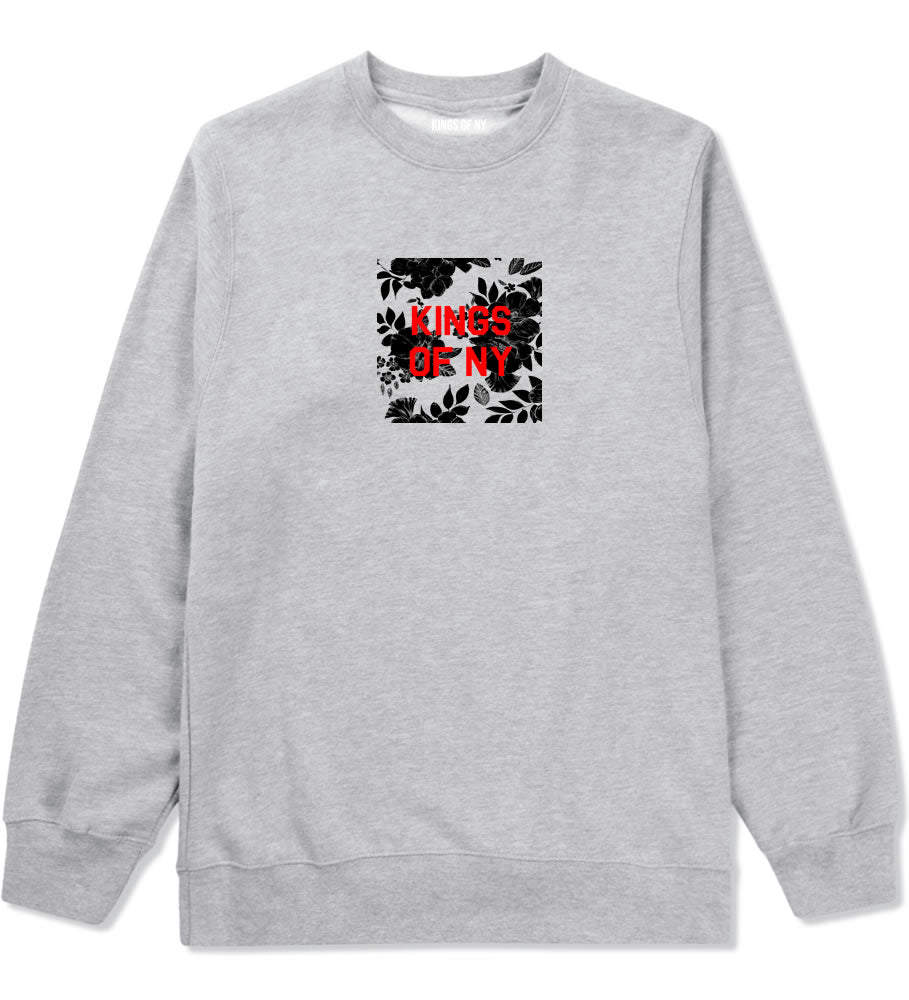 Red Floral Box Logo Mens Crewneck Sweatshirt Grey