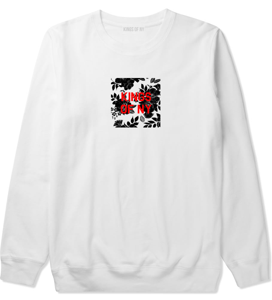Red Floral Box Logo Mens Crewneck Sweatshirt White