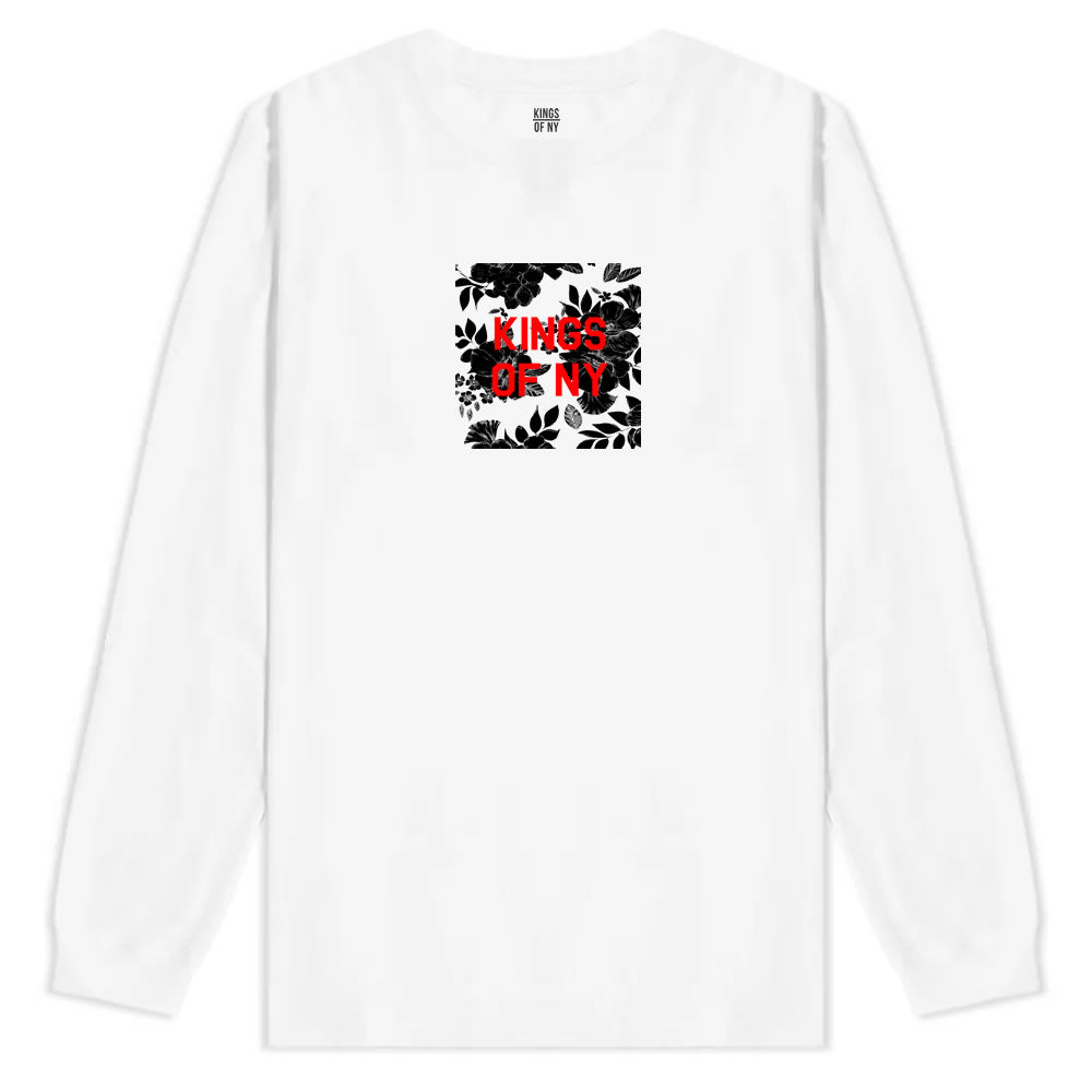 Red Floral Box Logo Mens Long Sleeve T-Shirt White