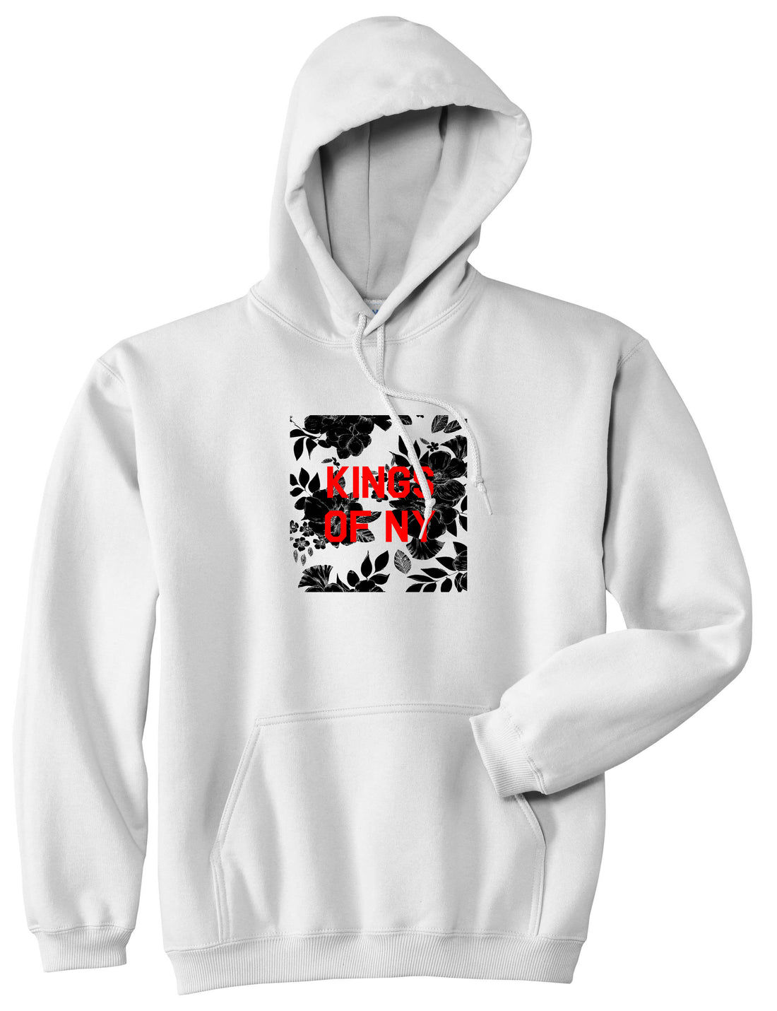 Red Floral Box Logo Mens Pullover Hoodie White