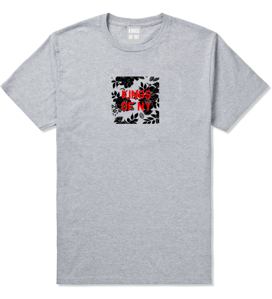 Red Floral Box Logo Mens T-Shirt Grey