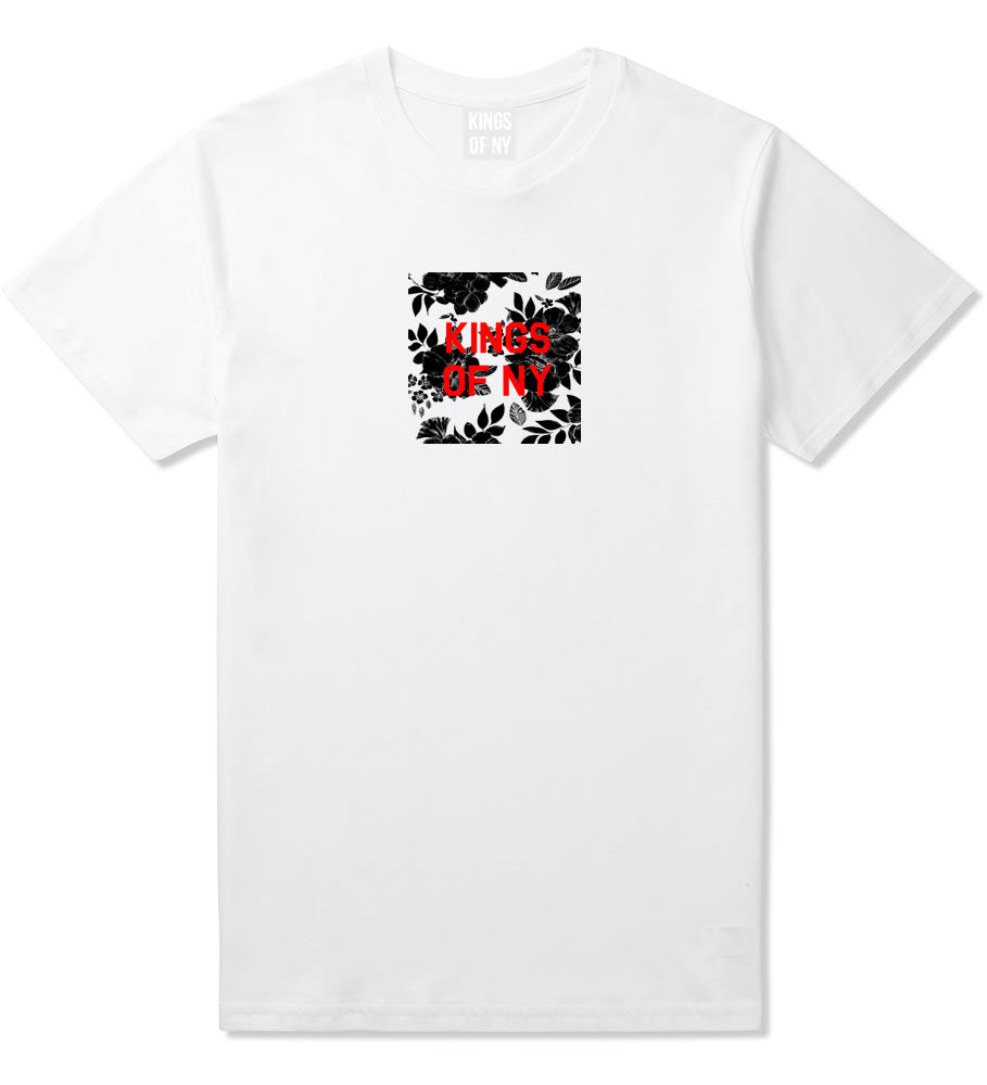 Red Floral Box Logo Mens T-Shirt White