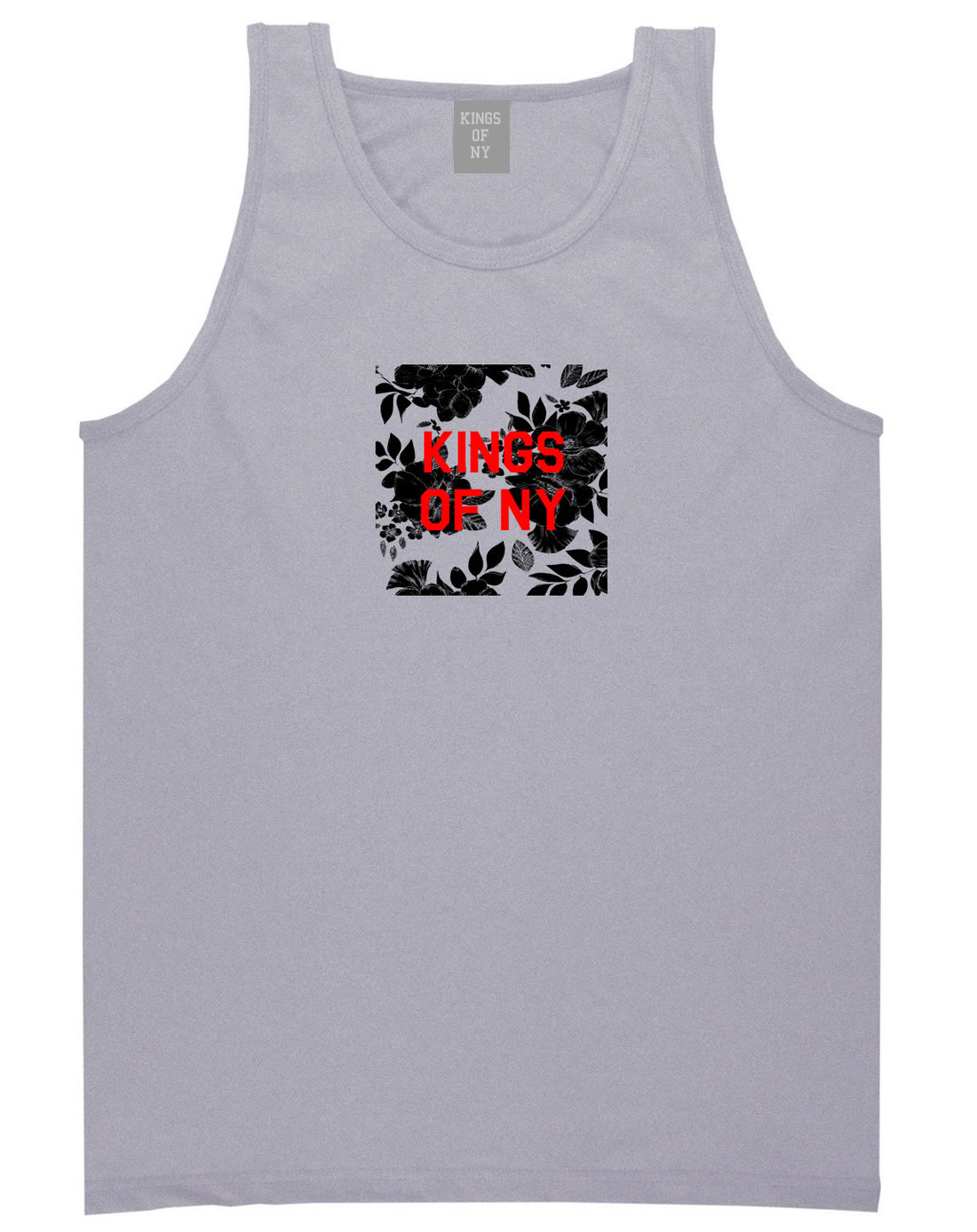 Red Floral Box Logo Mens Tank Top Shirt Grey