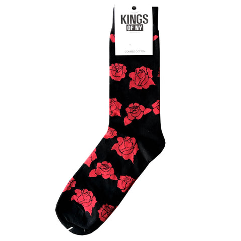 Red Rose Mens Cotton Socks Black