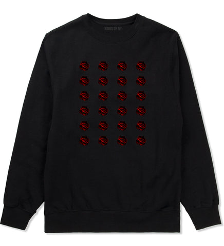 Red Rose Pattern Crewneck Sweatshirt in Black
