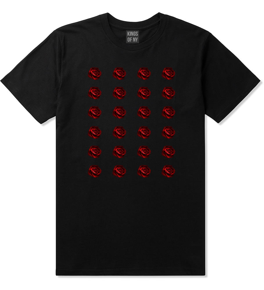 Red Rose Pattern T-Shirt in Black