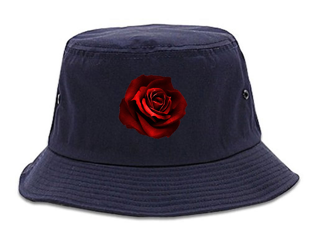Red_Rose_Pattern Blue Bucket Hat