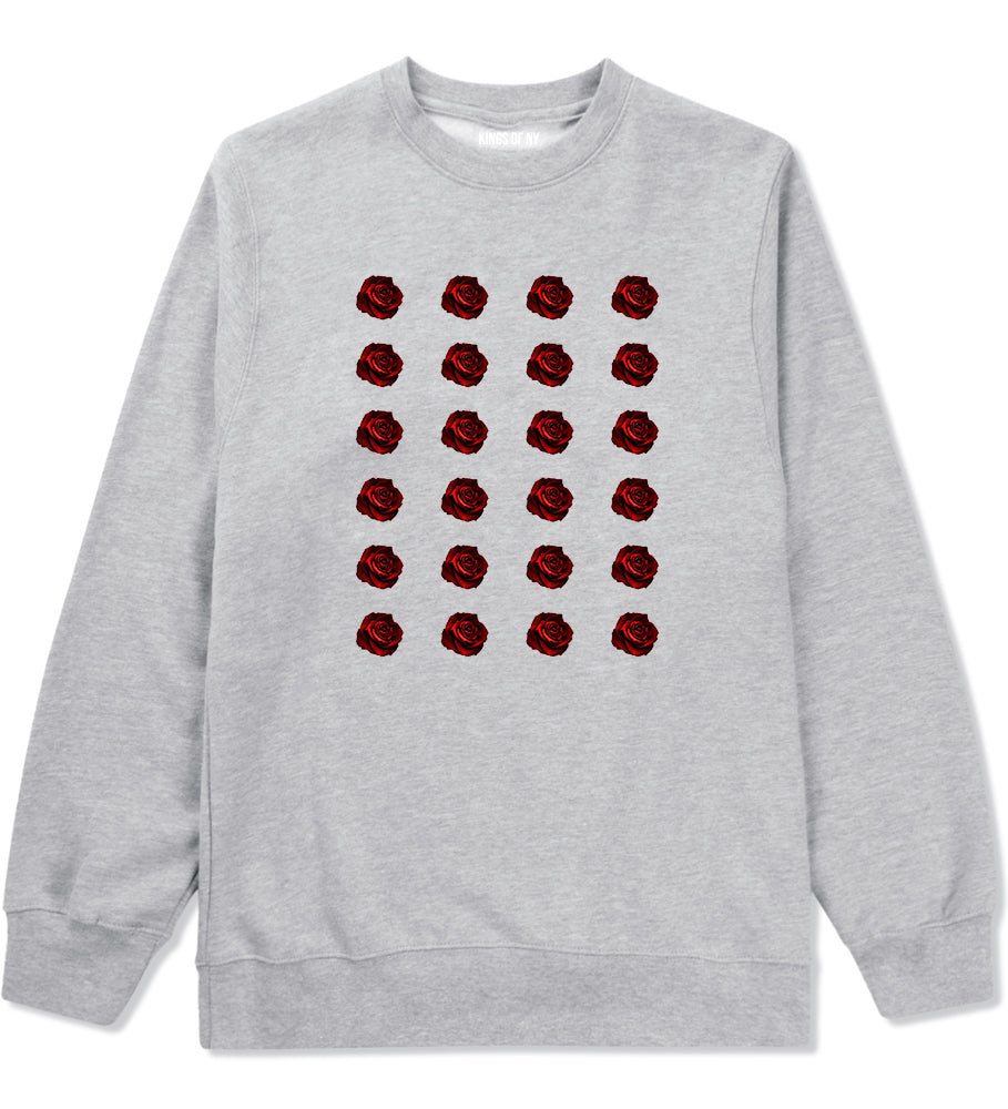Red Rose Pattern Crewneck Sweatshirt in Grey