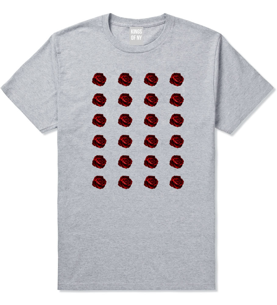 Red Rose Pattern T-Shirt in Grey