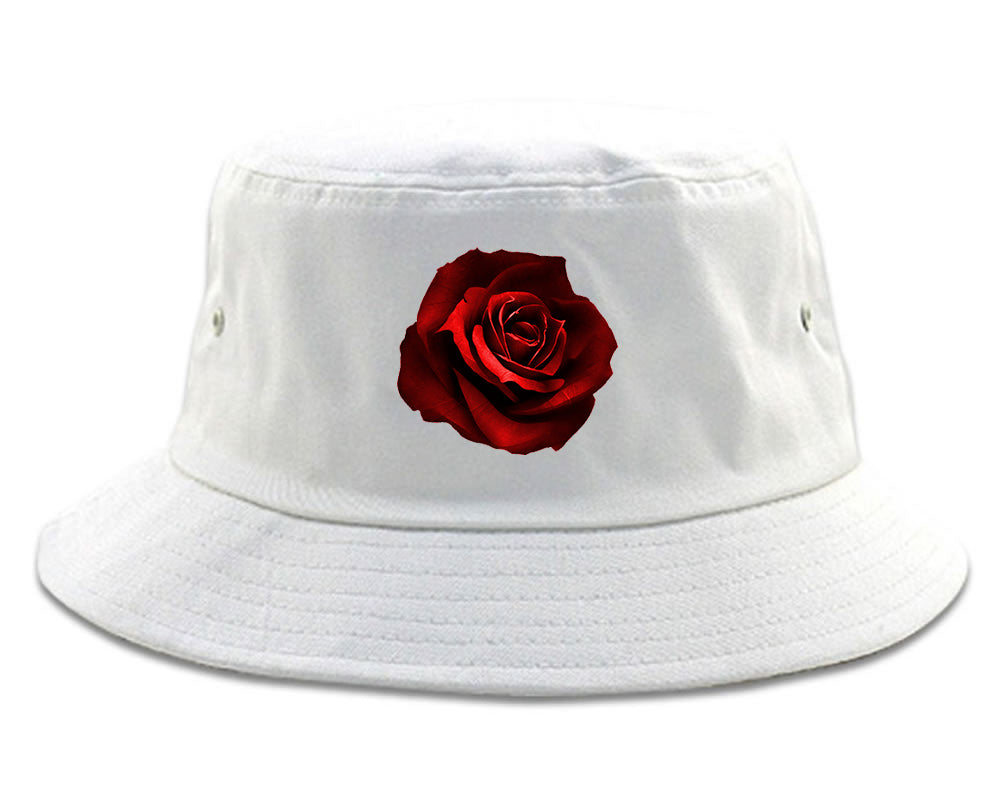 Red_Rose_Pattern White Bucket Hat