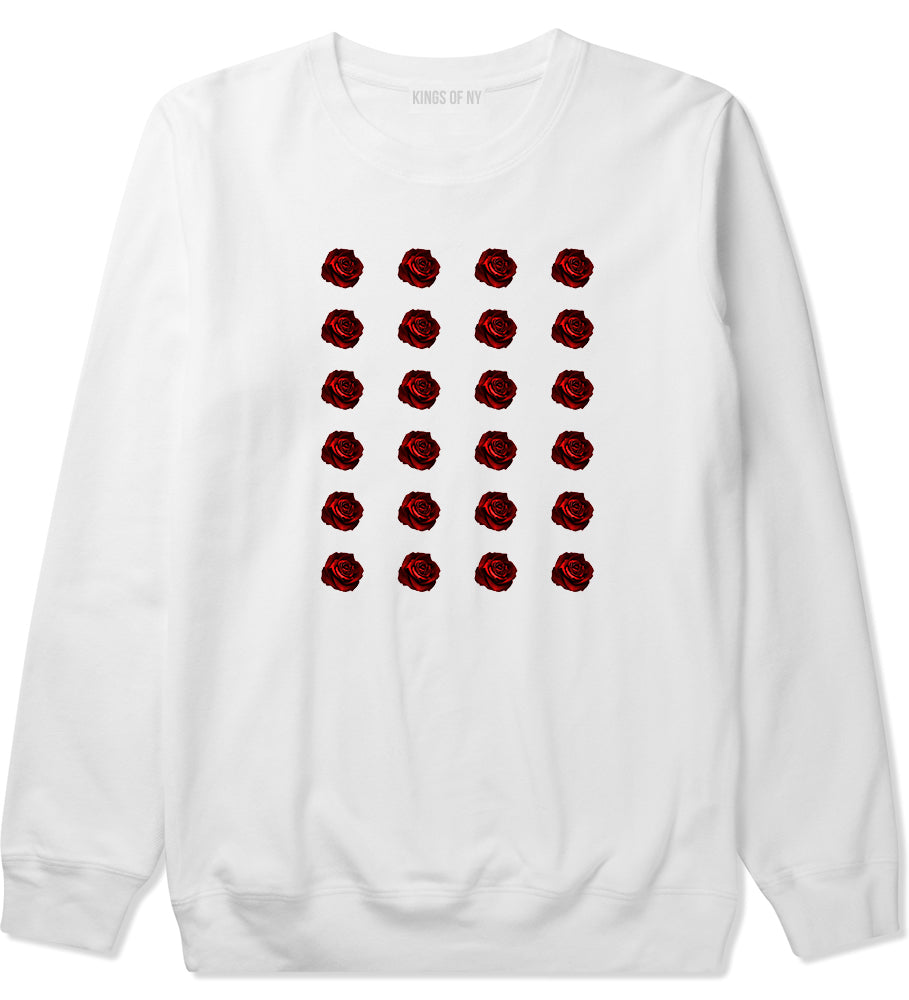Red Rose Pattern Crewneck Sweatshirt in White