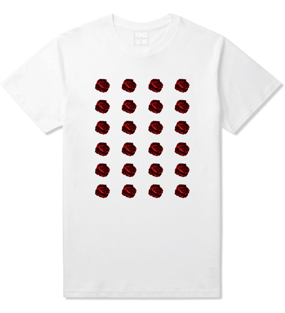 Red Rose Pattern T-Shirt in White